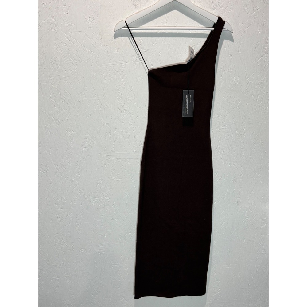 Aritzia Babaton Aspiration Dress Rich Mocha Brown One Shoulder Midi 2XS NEW